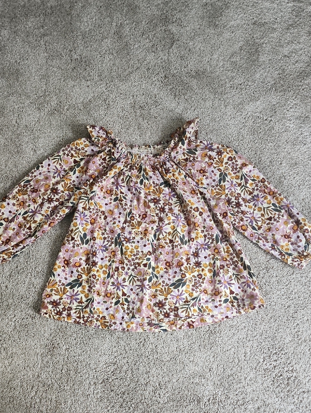 Sonoma Pink Floral Peasant Blouse with Mustard Accents